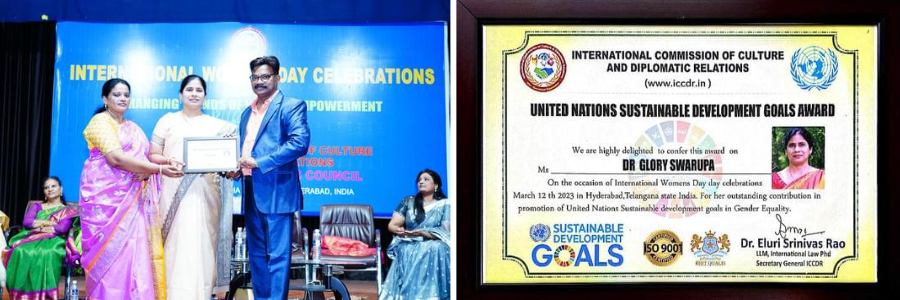 Director General was conferred with UNITED NATIONS SUSTAINABLE DEVELOPMENT GOALS AWARD for outstanding contributions in Gender Equality